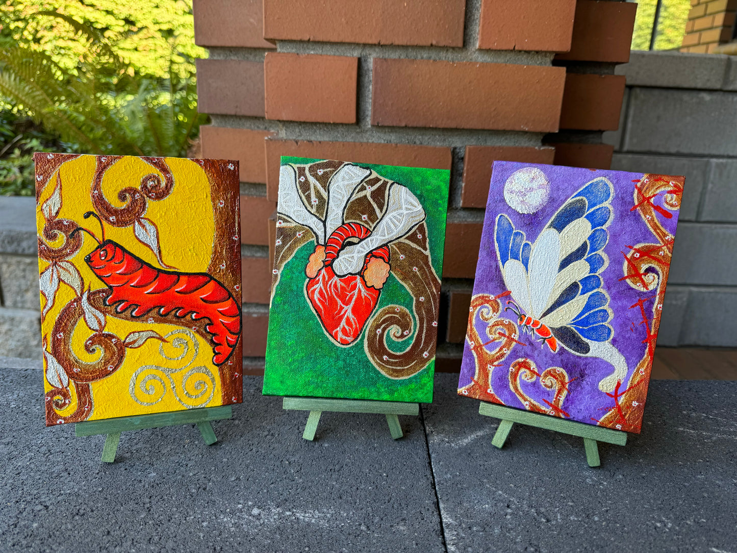 Mi Metamorphosis in Gold & Silver | Set of 3 Paintings on Canvas (5x7 in each)