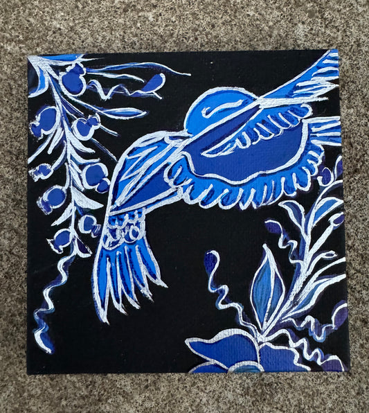 Mi Artesanía Michoacána in Blue & Silver | Painting 4x4" on Canvas