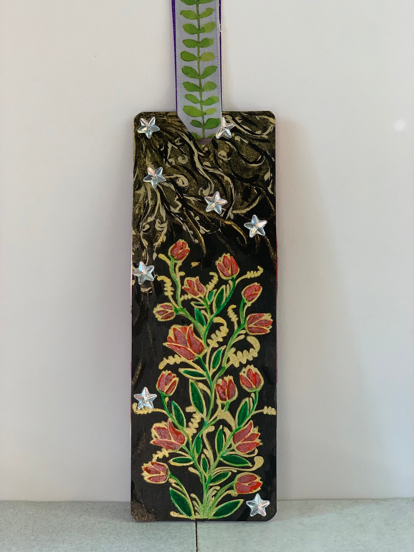 Red Roses Bookmark Gold Paint